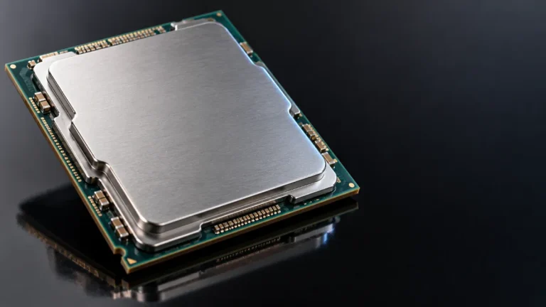 Macro CPU Chip on Reflective Surface