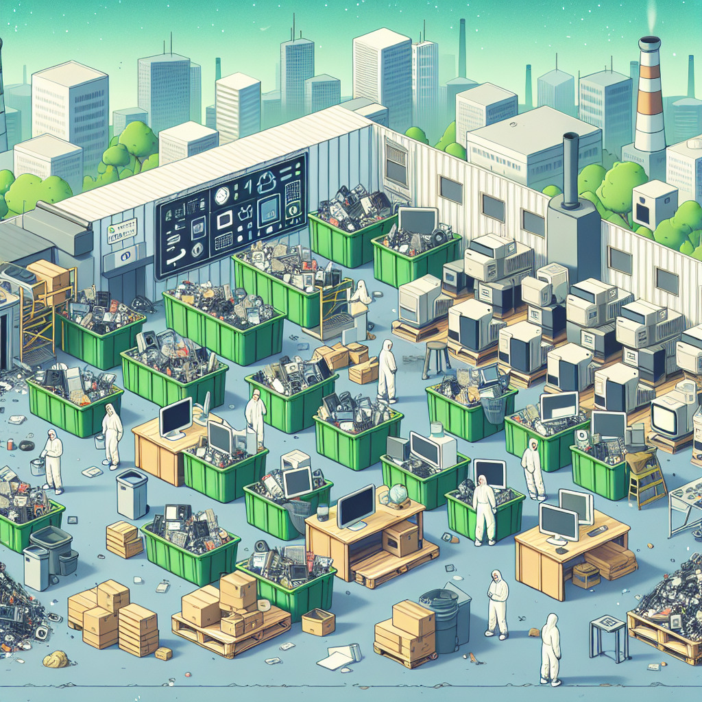 electronics recycling with equipment placed in bins