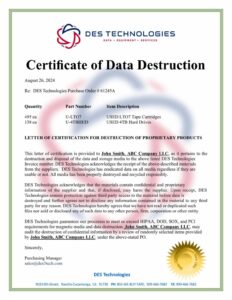 sample certificate of data destruction