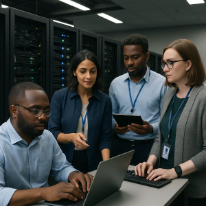 group of IT professionals working together in a modern IT environment.